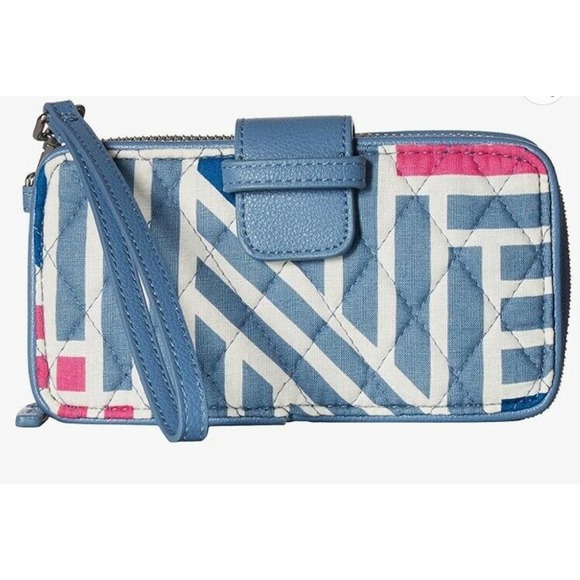 Vera Bradley NEW Women RFID Smartphone Wristlet Blue Geo Medallions One Size - Picture 1 of 5